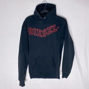 Diesel Black Pullover Hoodie With Red Embroidered Logo M